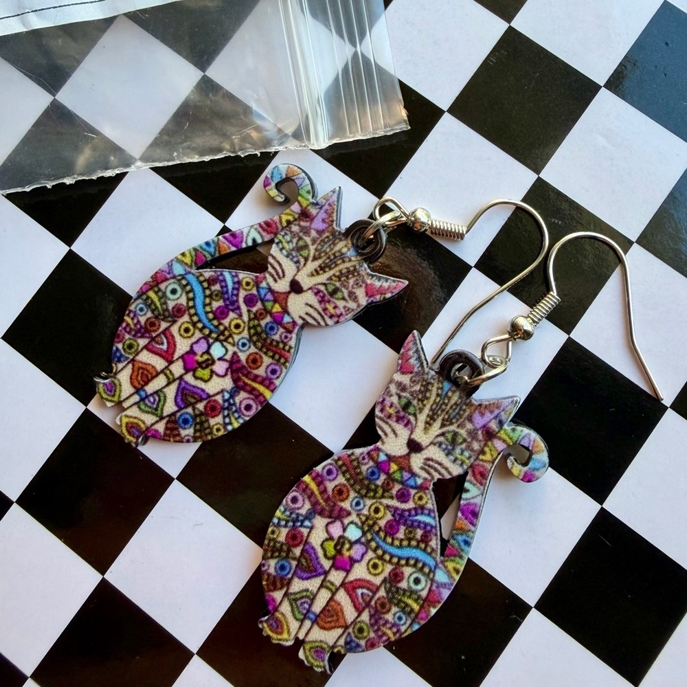 Rainbow Tribal Cat Earrings 🌈